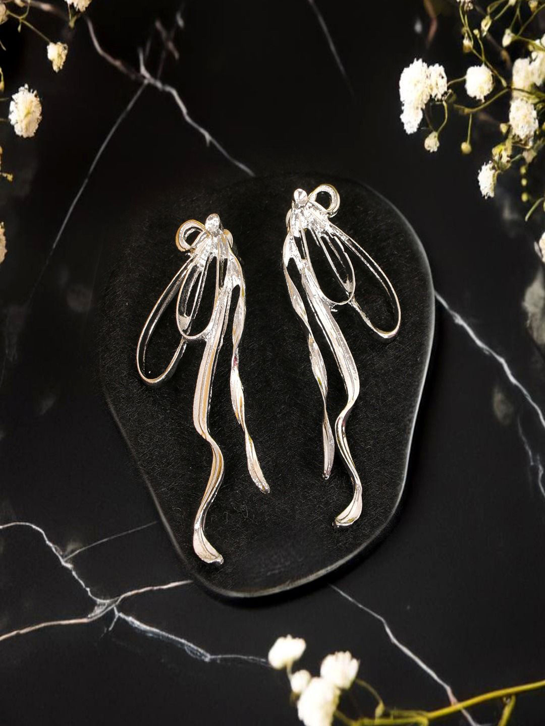 

UNIVERSITY TRENDZ Silver-Plated Bow Studded Drop Earrings