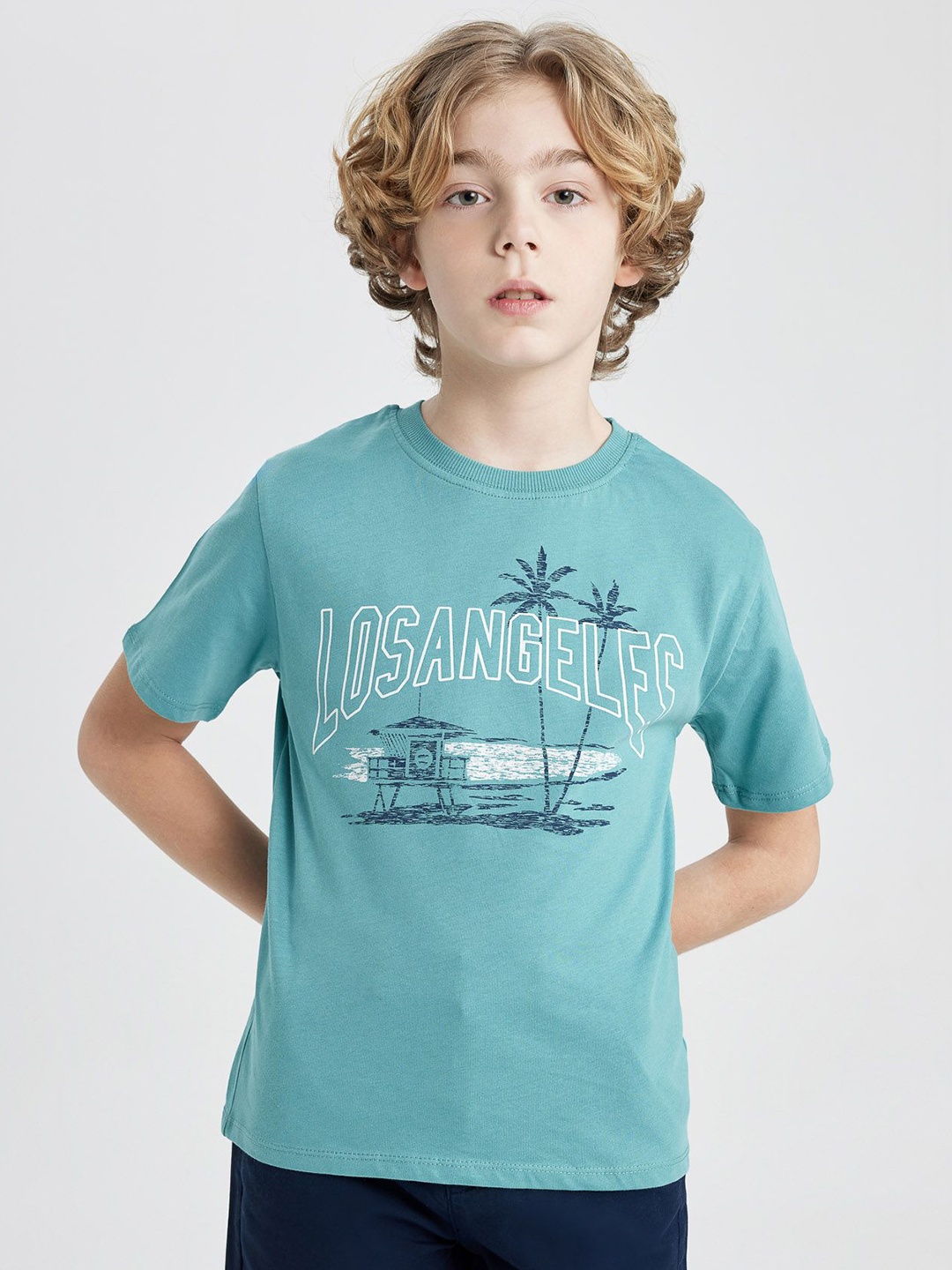 

DeFacto Boys Typography Printed Round Neck Cotton T-shirt, Green