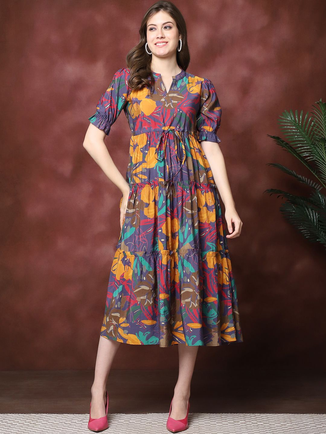 

Claura Floral Print Maxi Midi Dress, Purple