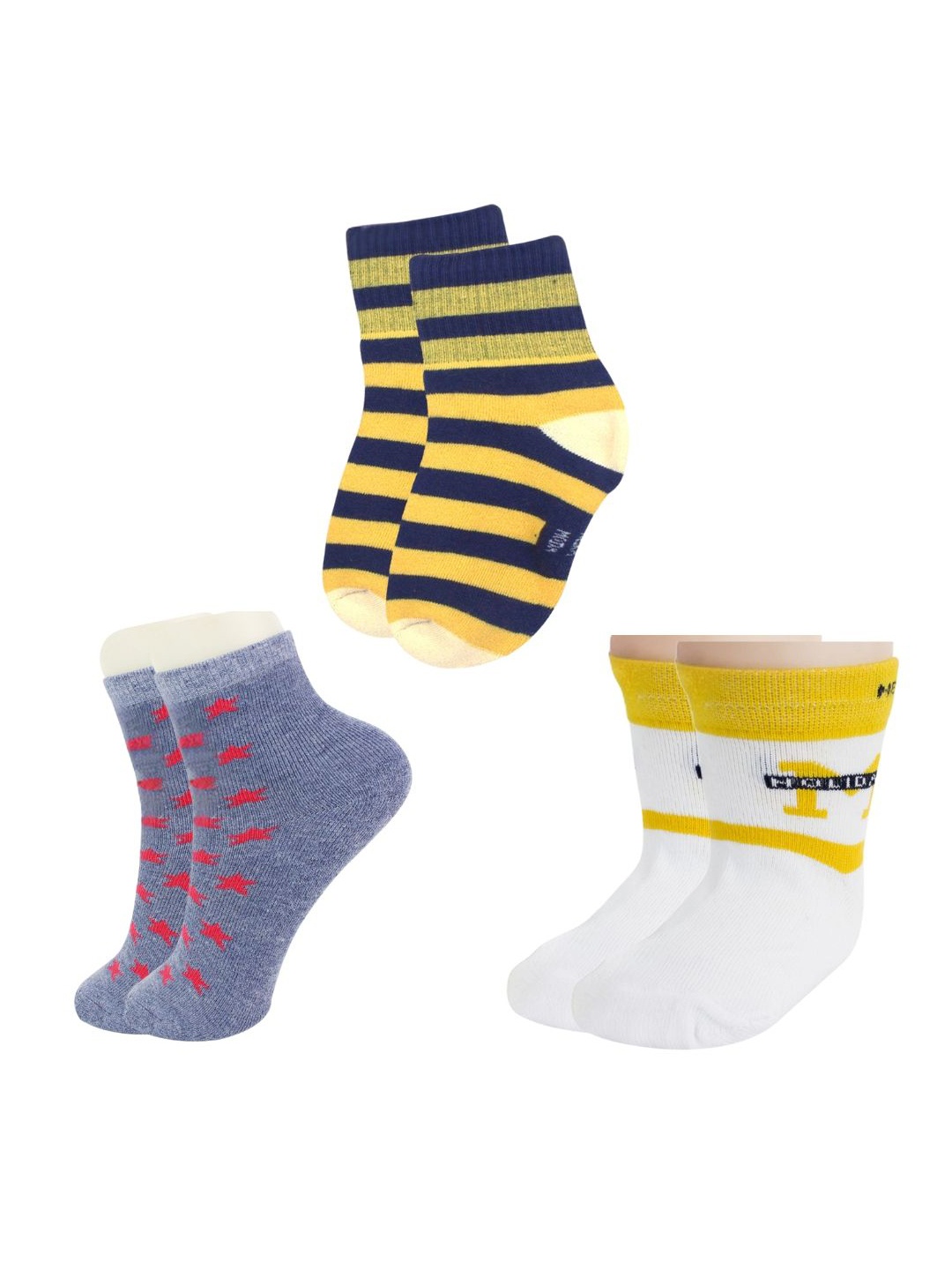 

BAESD Kids-Unisex Pack Of 3 Patterned Ankle-Length Socks, Grey