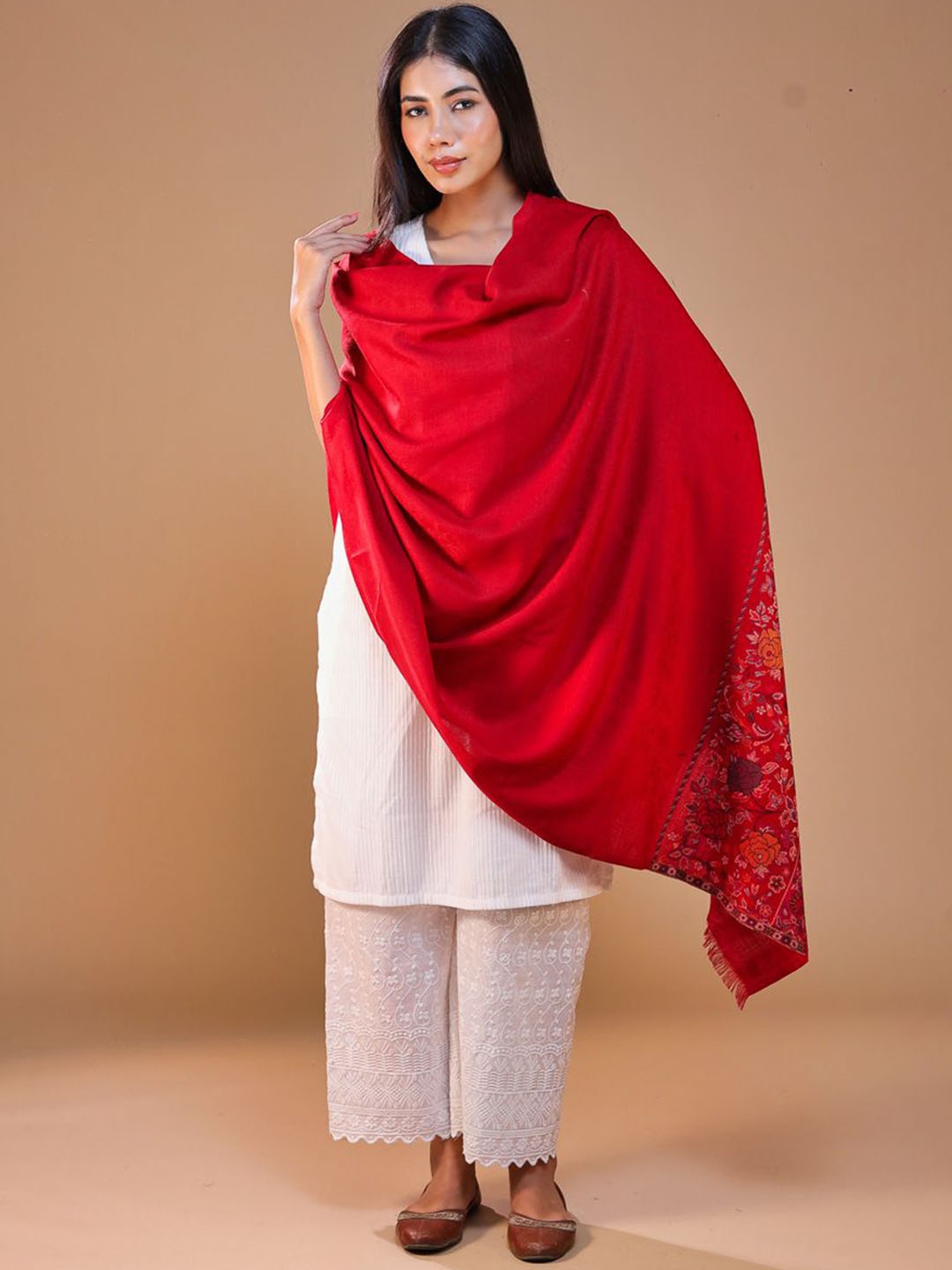 

SWI Stylish Ethnic Motifs Kani Woven Design Shawl, Maroon