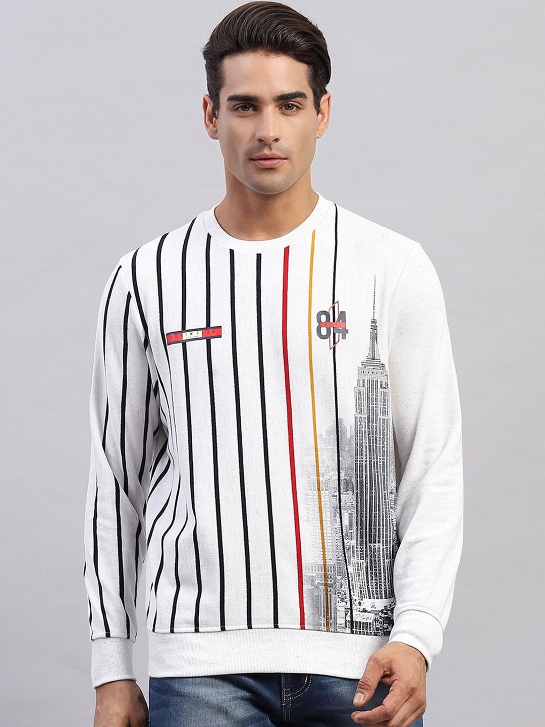 

Monte Carlo Men Round Neck Striped Sweatshirt, White
