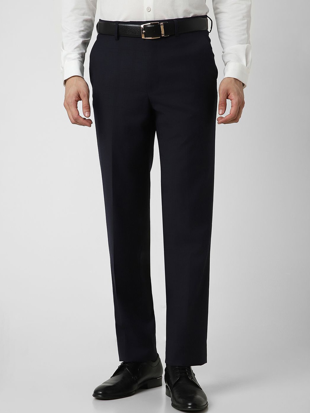

Van Heusen Men Checked Regular Fit Formal Trousers, Navy blue