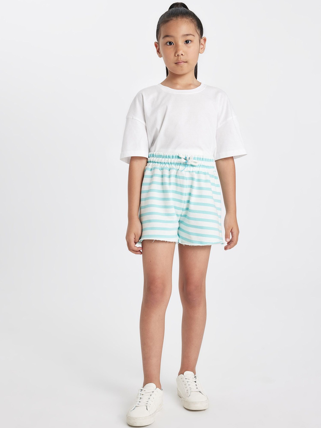 

DeFacto Girls pure cotton Striped Technology Shorts, White