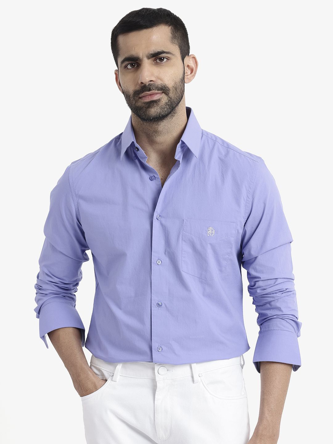 

RARE RABBIT Men Comfort Spread Collar Solid Cotton Casual Shirt, Purple