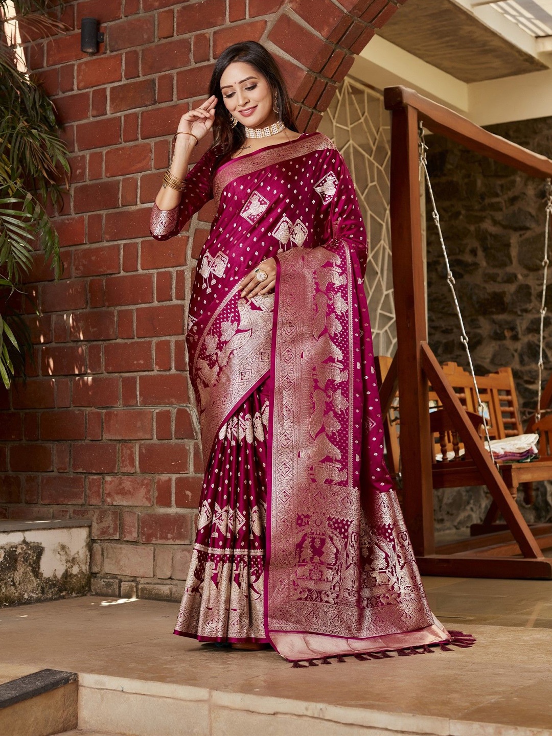 

Anaita Woven Design Zari Pure Silk Kanjeevaram Saree, Purple