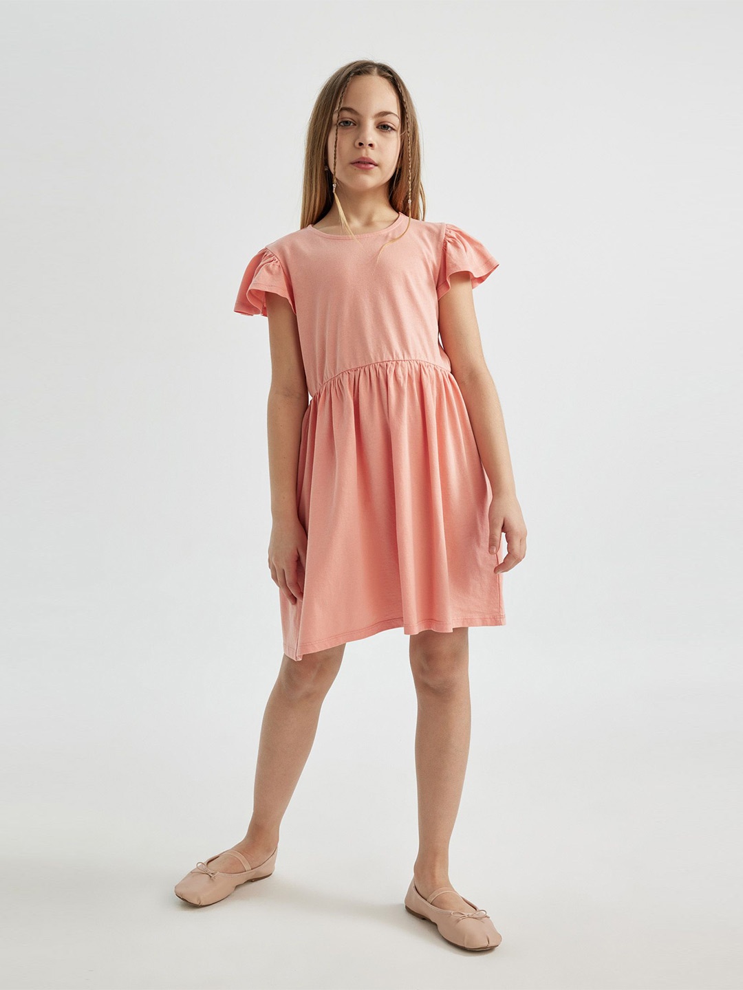 

DeFacto Girls Solid Fit & Flare Dress, Peach