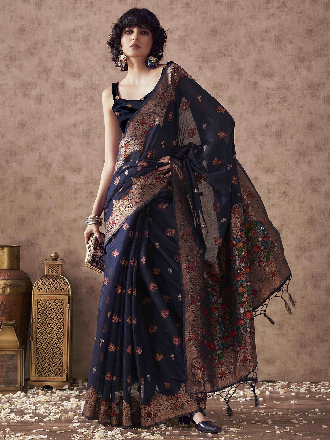 

Tikhi Imli Woven Design Warli Saree, Navy blue