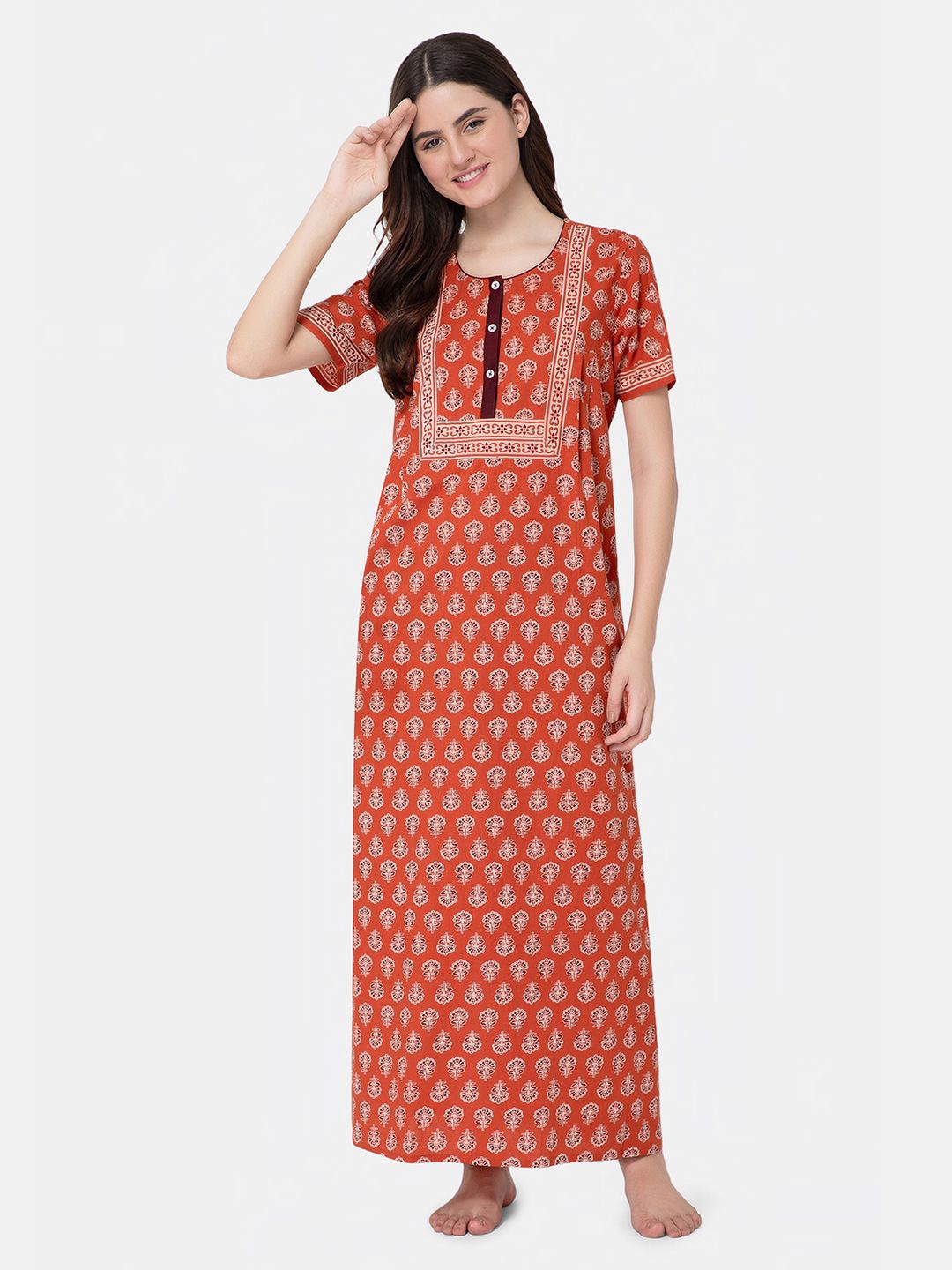 

NAIDU HALL Pure Cotton Printed Maxi Nightdress, Rust