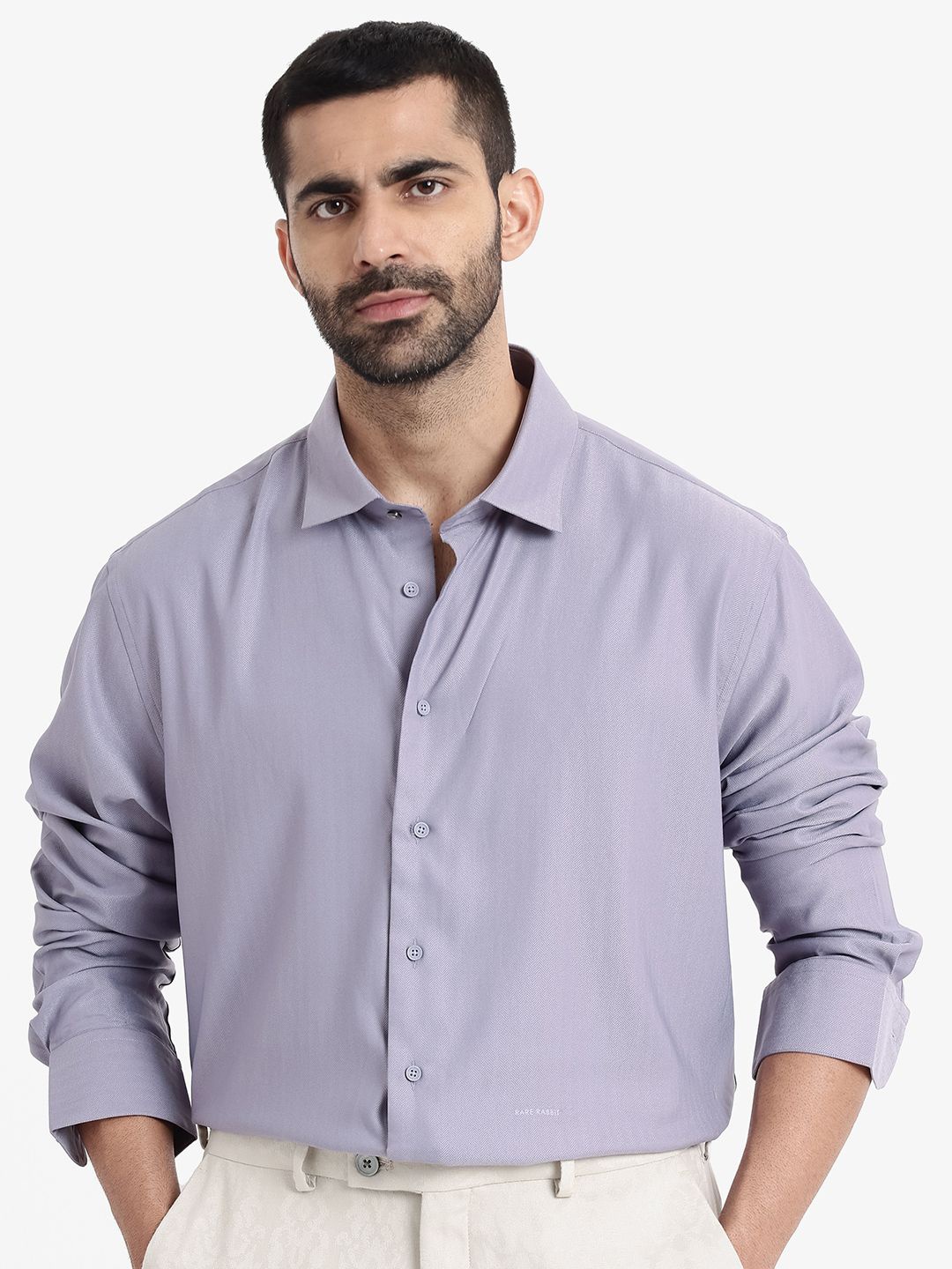 

RARE RABBIT Men Comfort Spread Collar Textured Solid Casual Shirt, Purple