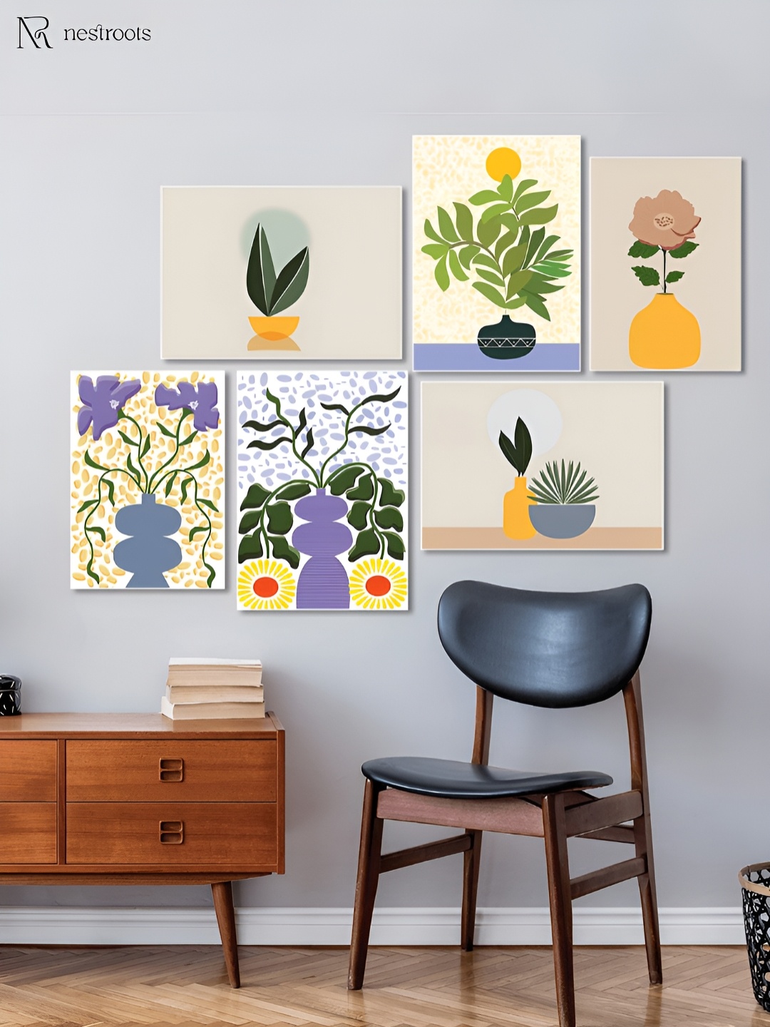 

nestroots Serene White & Yellow 6 Piece Floral and Botanical Printed Canvas Wall Paintings