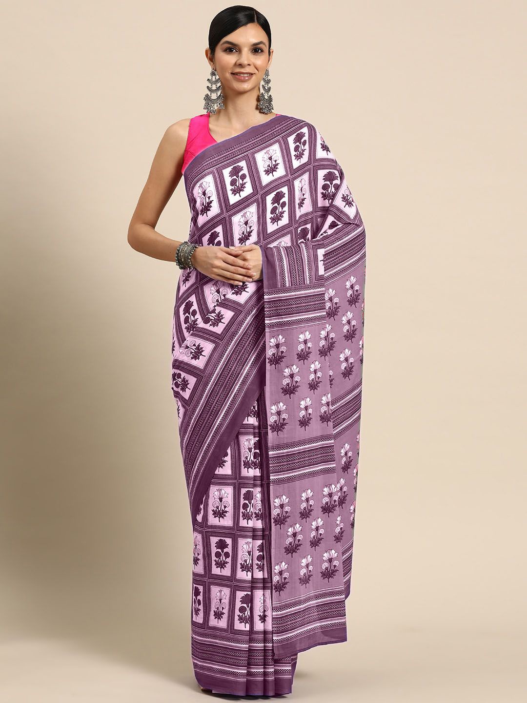 

BUTA BUTI Floral Printed Pure Cotton Saree, Purple