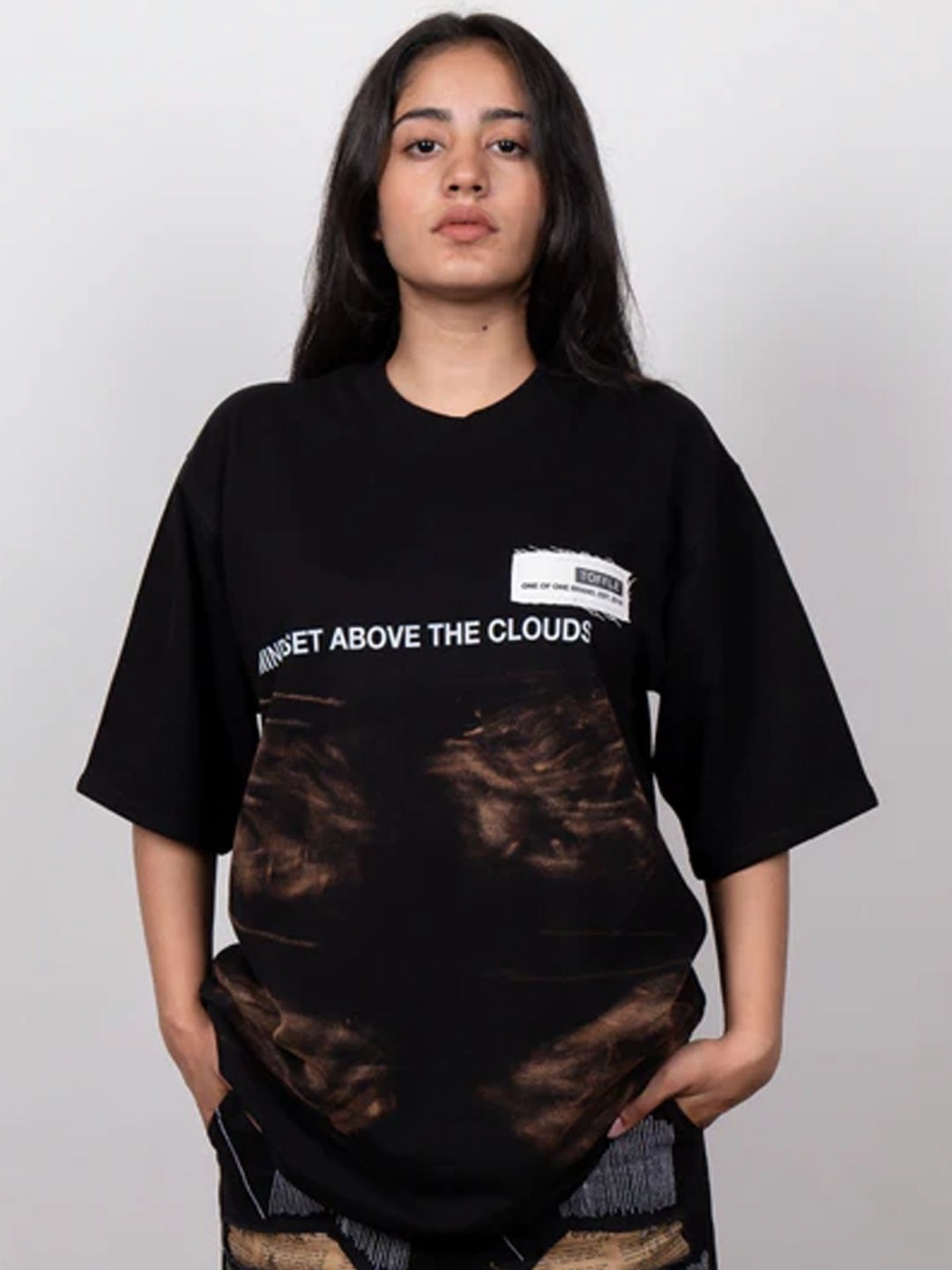 

TOFFLE Unisex Typography Printed Oversized T-shirt, Black