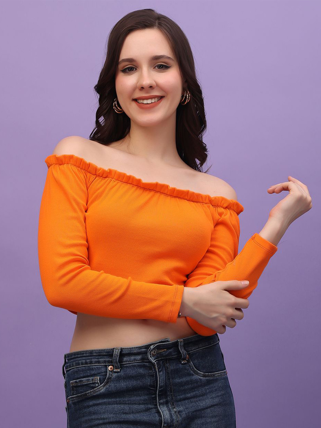 

MINOS Women Solid Off-Shoulder Top, Orange