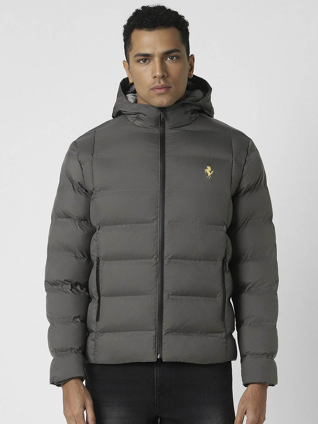 

Van Heusen Sport Men Solid Hooded Puffer Jacket, Grey