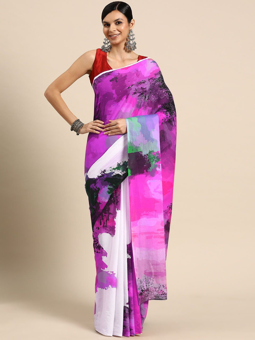 

BUTA BUTI Abstract Printed Pure Cotton Saree, Lavender