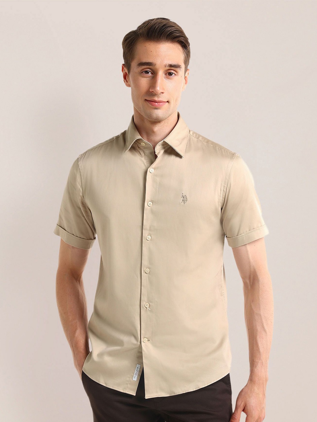 

U.S. Polo Assn. Men Slim Fit Opaque Casual Shirt, Beige