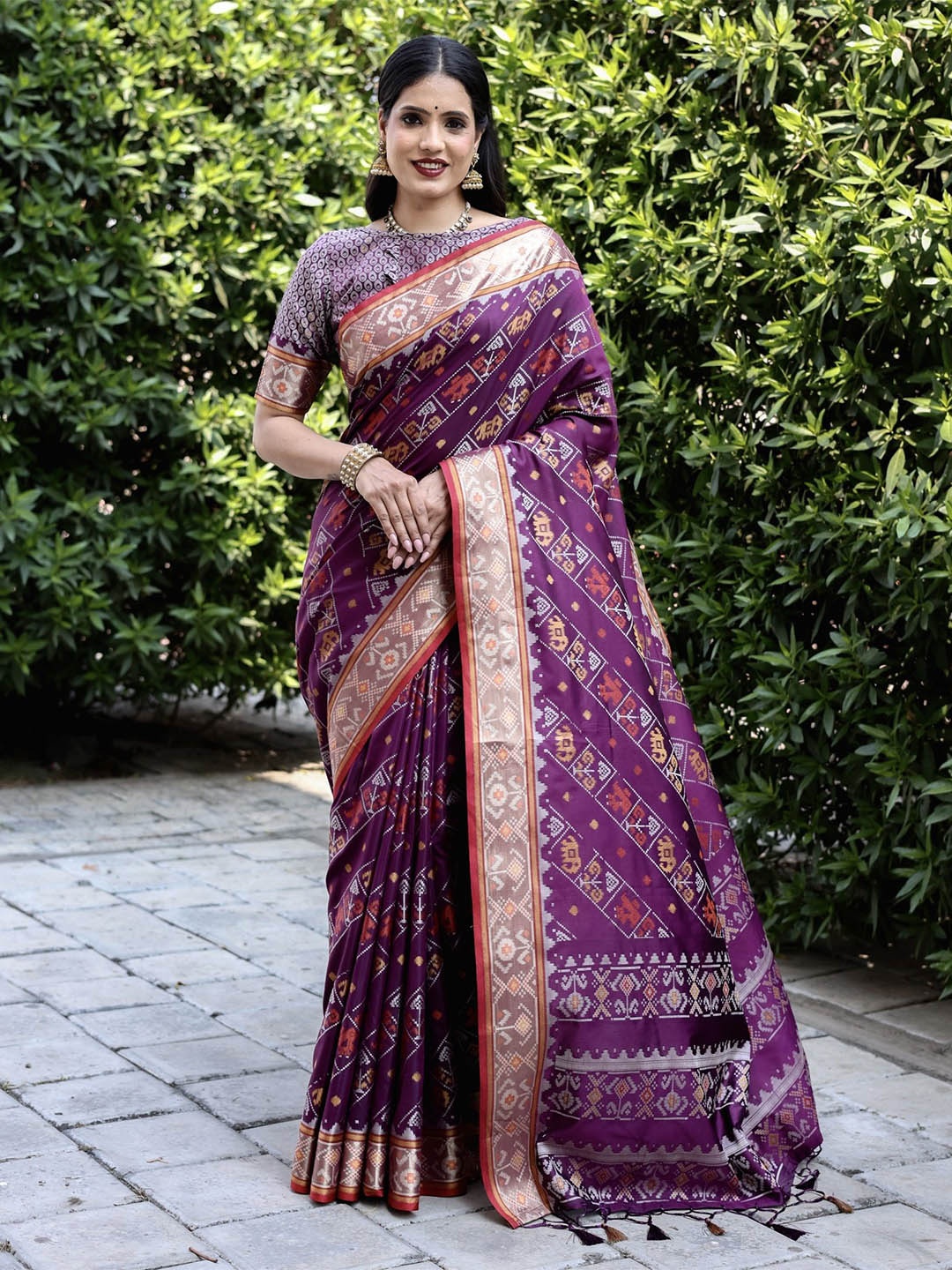 

Anaita Ethnic Motifs Zari Pure Silk Ikat Saree, Purple