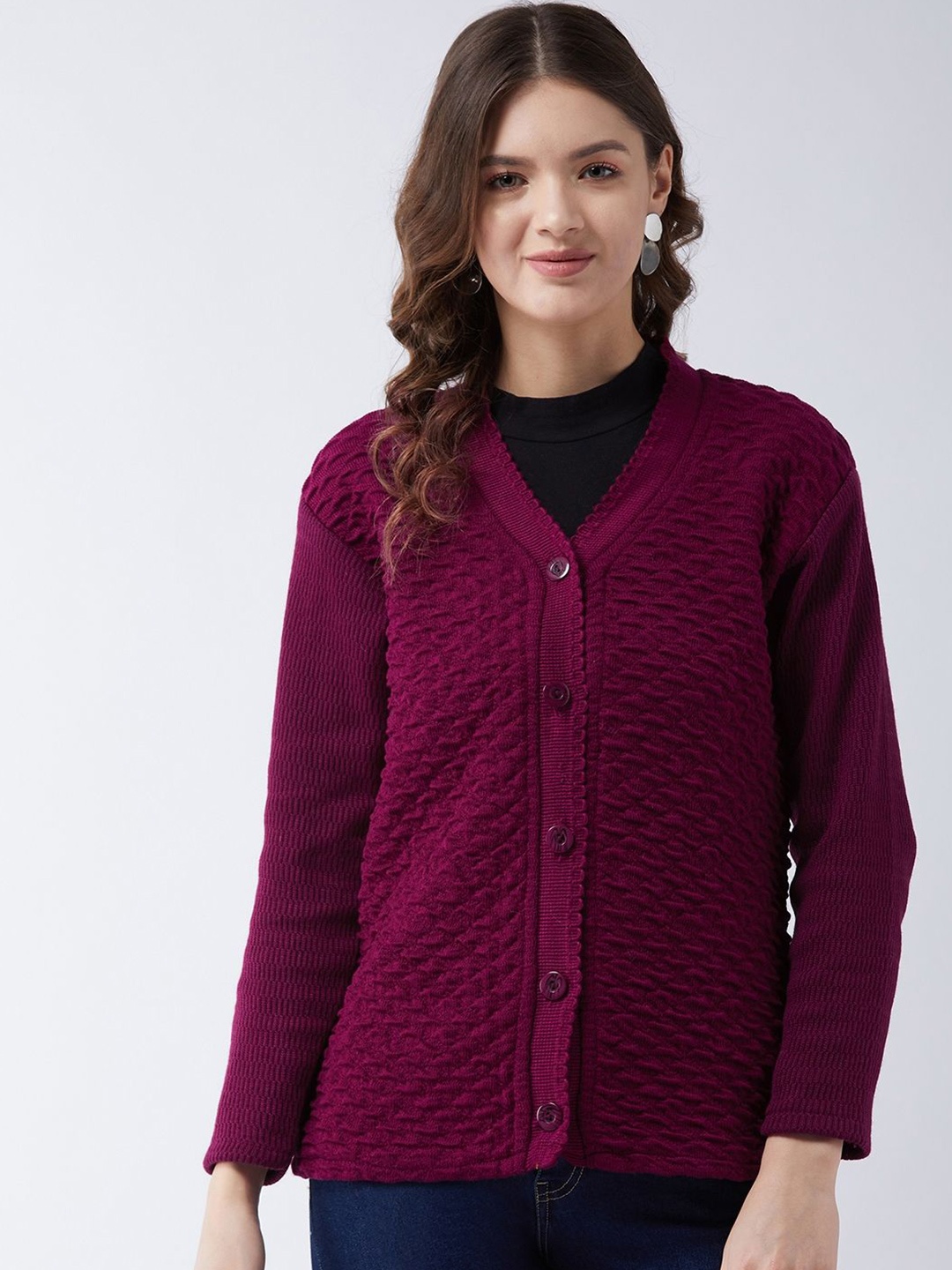 

PIVL Women Self Design Cardigan, Purple