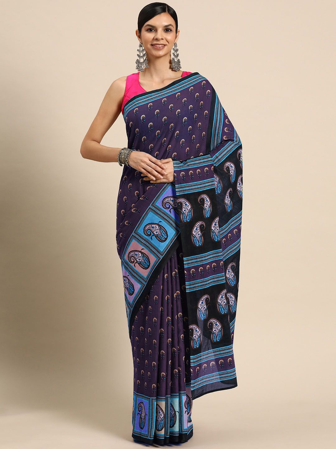 

BUTA BUTI Floral Pure Cotton Printed Saree, Blue