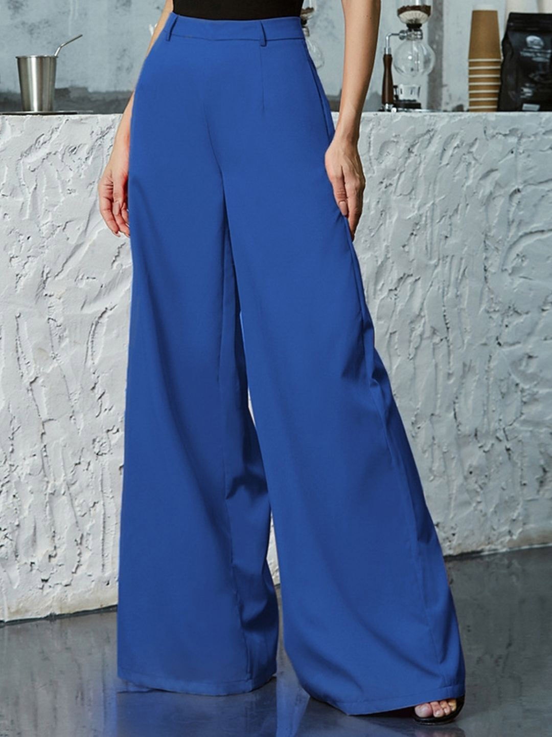 

KPOP Women Relaxed Loose Fit Wide Leg Trousers, Blue