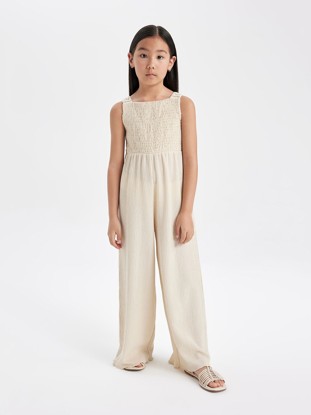 

DeFacto Girls Self Design Basic Jumpsuit, Cream