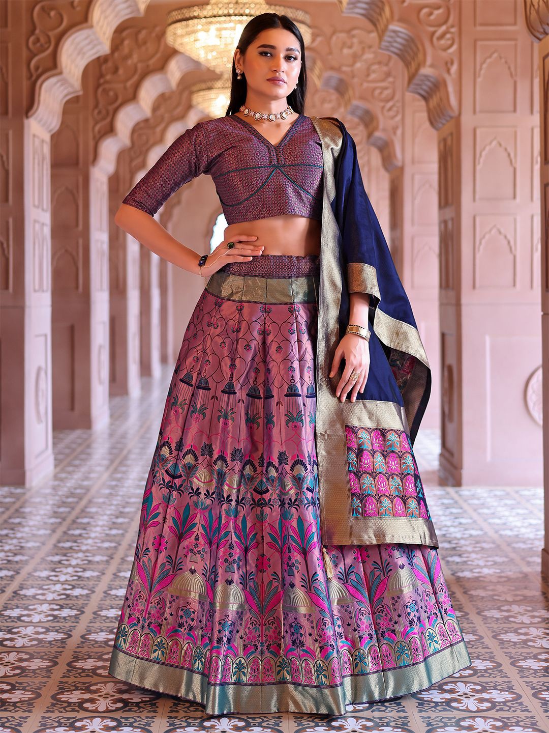 

PURVAJA Ready to Wear Lehenga & Unstitched Blouse With Dupatta, Purple