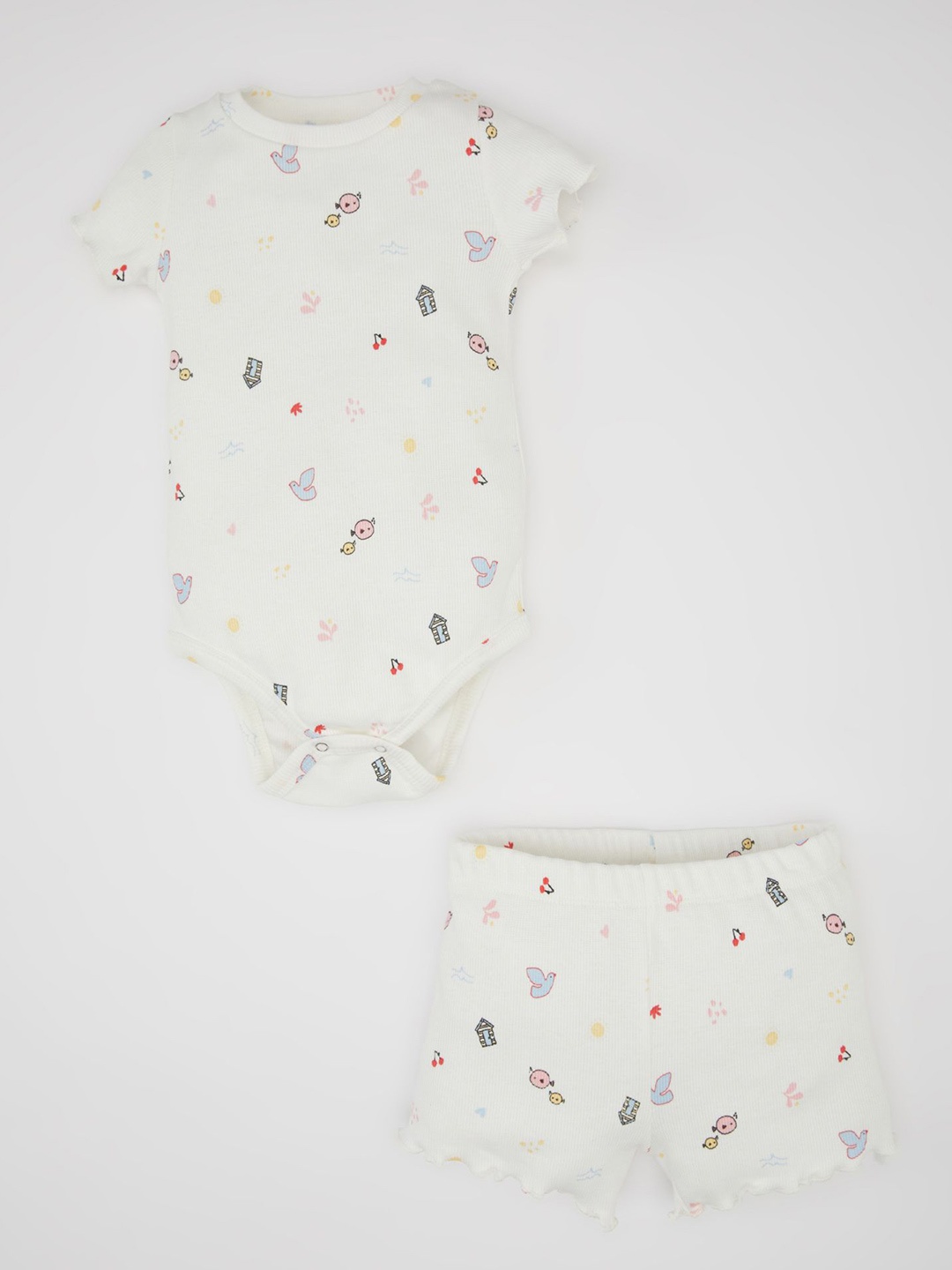 

DeFacto Infants Girls Printed T-shirt with Shorts, White
