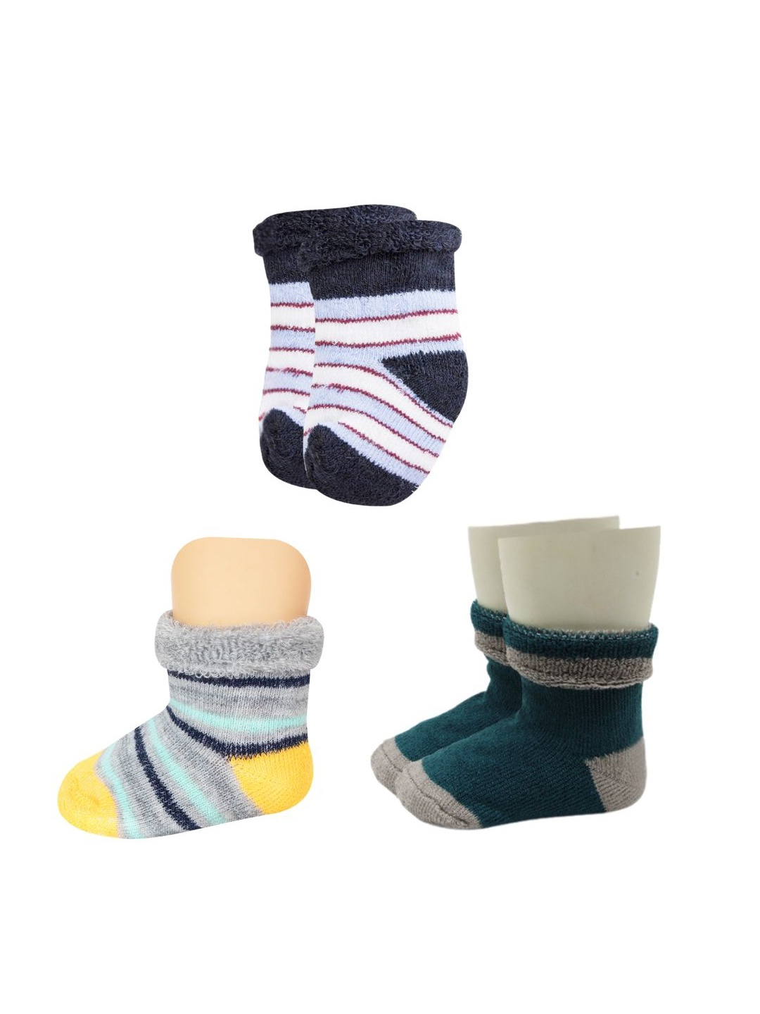 

BAESD Infants Pack Of 3 Cotton Patterned Ankle-Length Socks, Navy blue