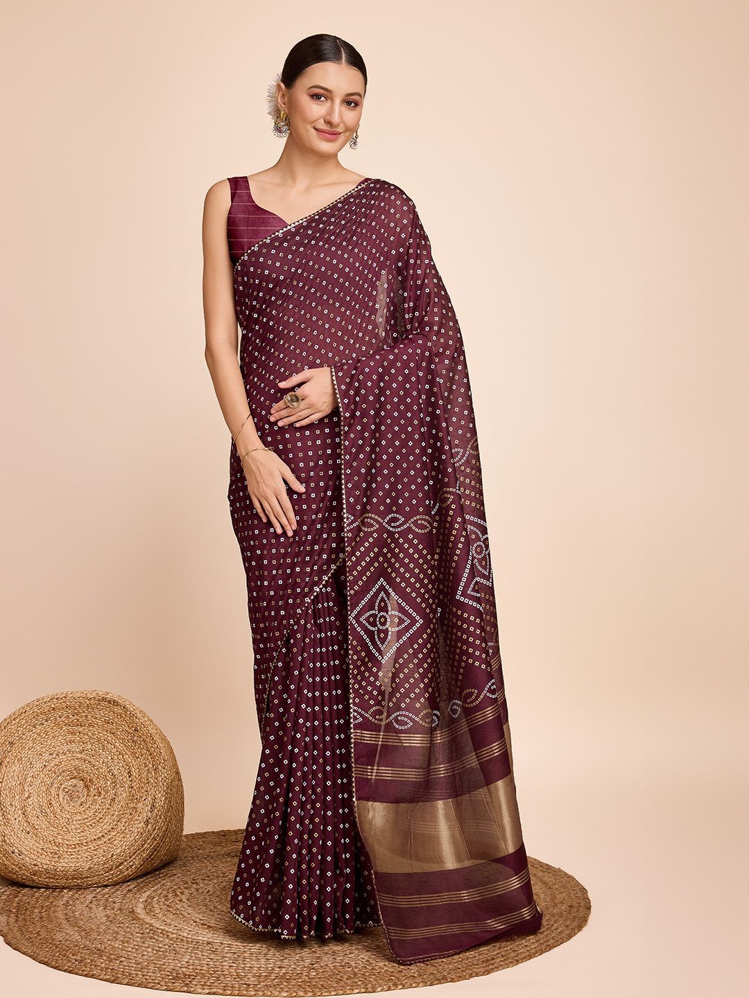 

Kriyansh Bandhani Gotta Patti Bandhani Printed Saree, Maroon