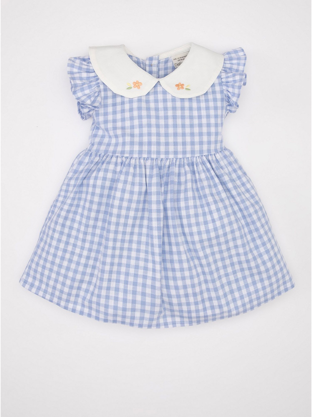 

DeFacto Girls Checked Peter Pan Collar Pure Cotton Fit & Flare Dress, Blue