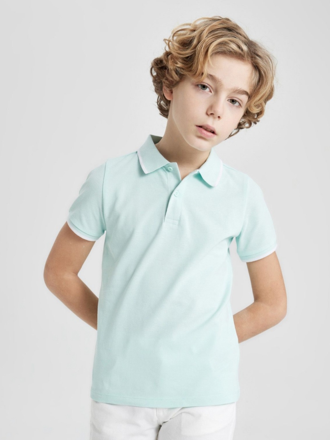 

DeFacto Boys Solid Polo Collar Cotton T-shirt, Sea green