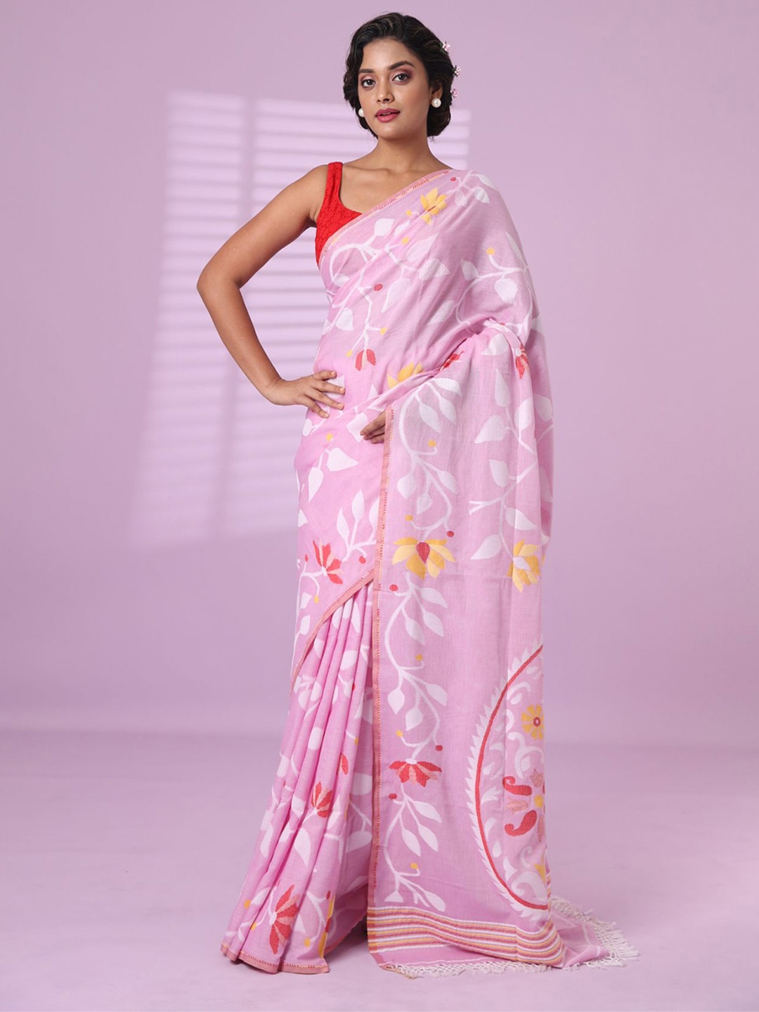 

Charukriti Woven Design Pure Cotton Saree, Pink