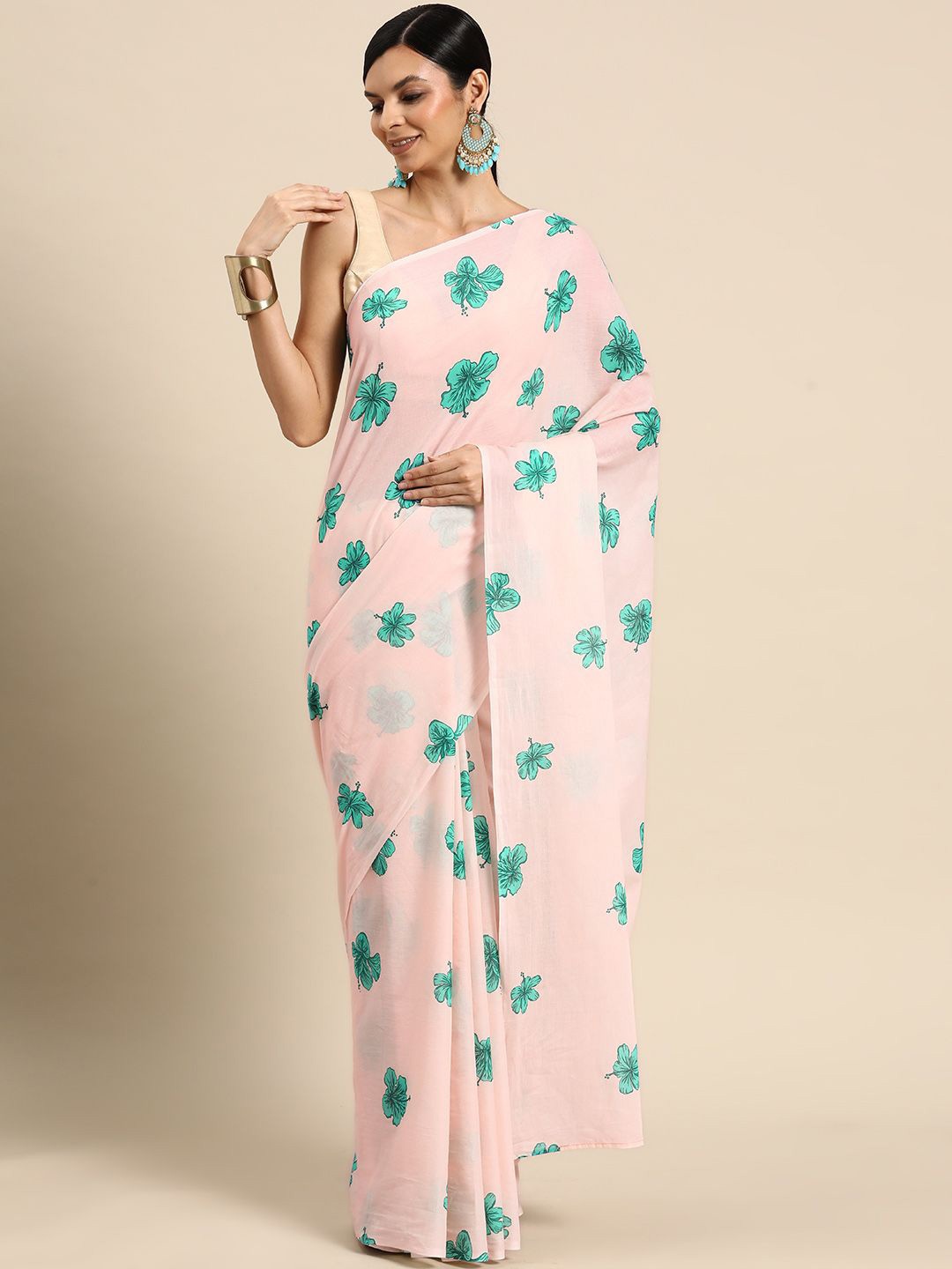 

BUTA BUTI Floral Printed Pure Cotton Cotton Saree, Pink