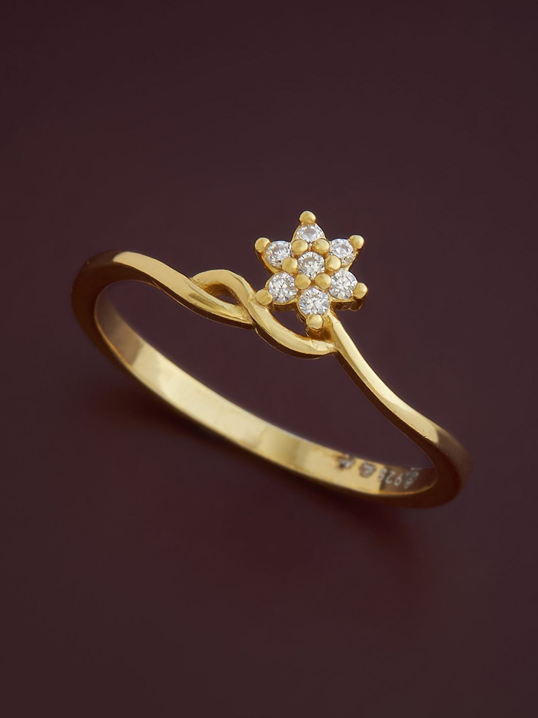 

Kushal's Fashion Jewellery 92.5 Pure Silver Gold-Plated Cubic Zirconia Studded Finger Ring