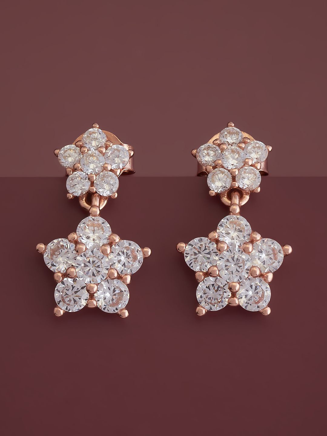 

Kushal's Fashion Jewellery Rose Gold-Plated 92.5 Pure Silver CZ Floral Drop Earrings, White