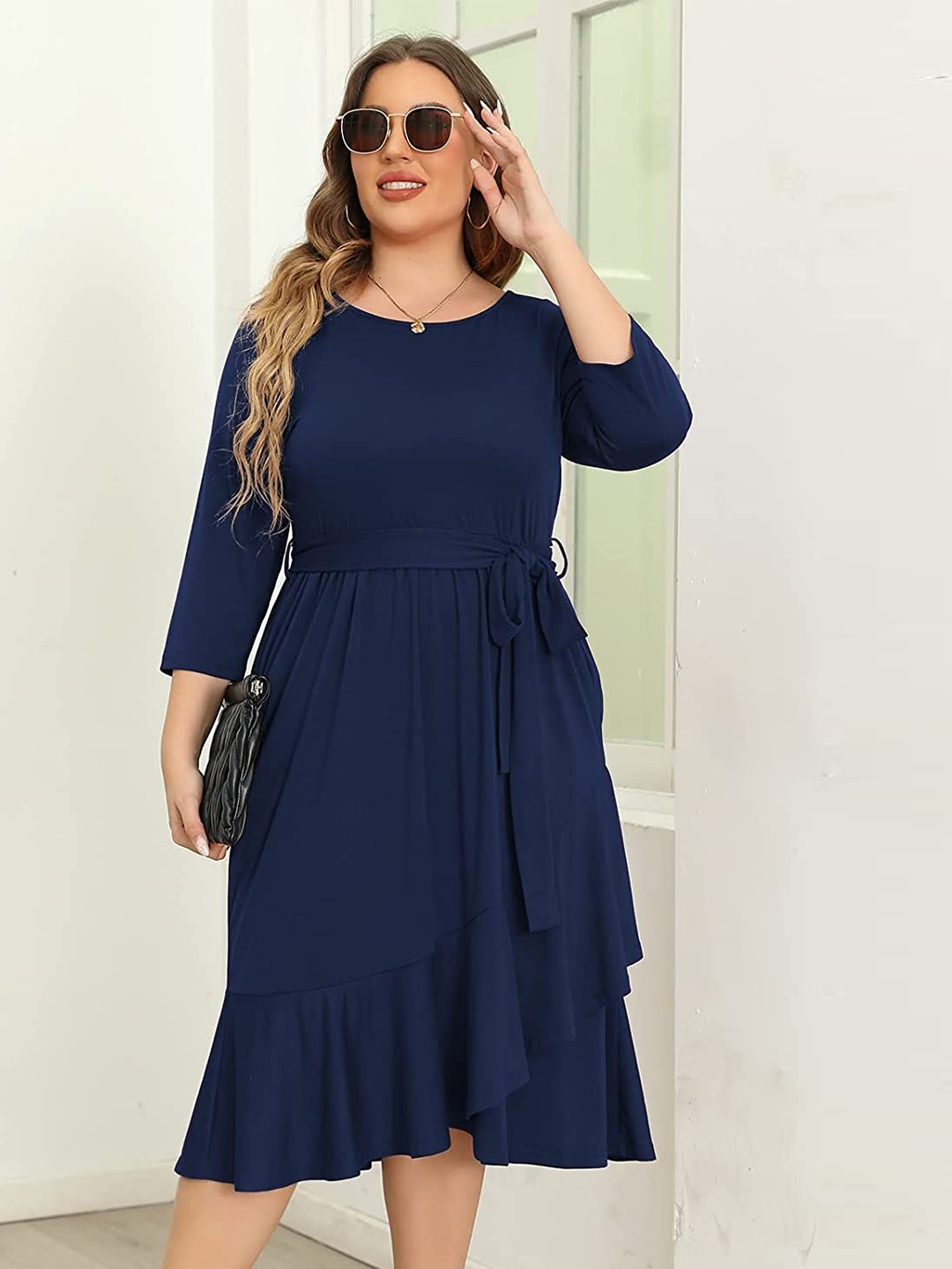 

Samsara Couture Women Fit & Flare Midi Dress, Navy blue