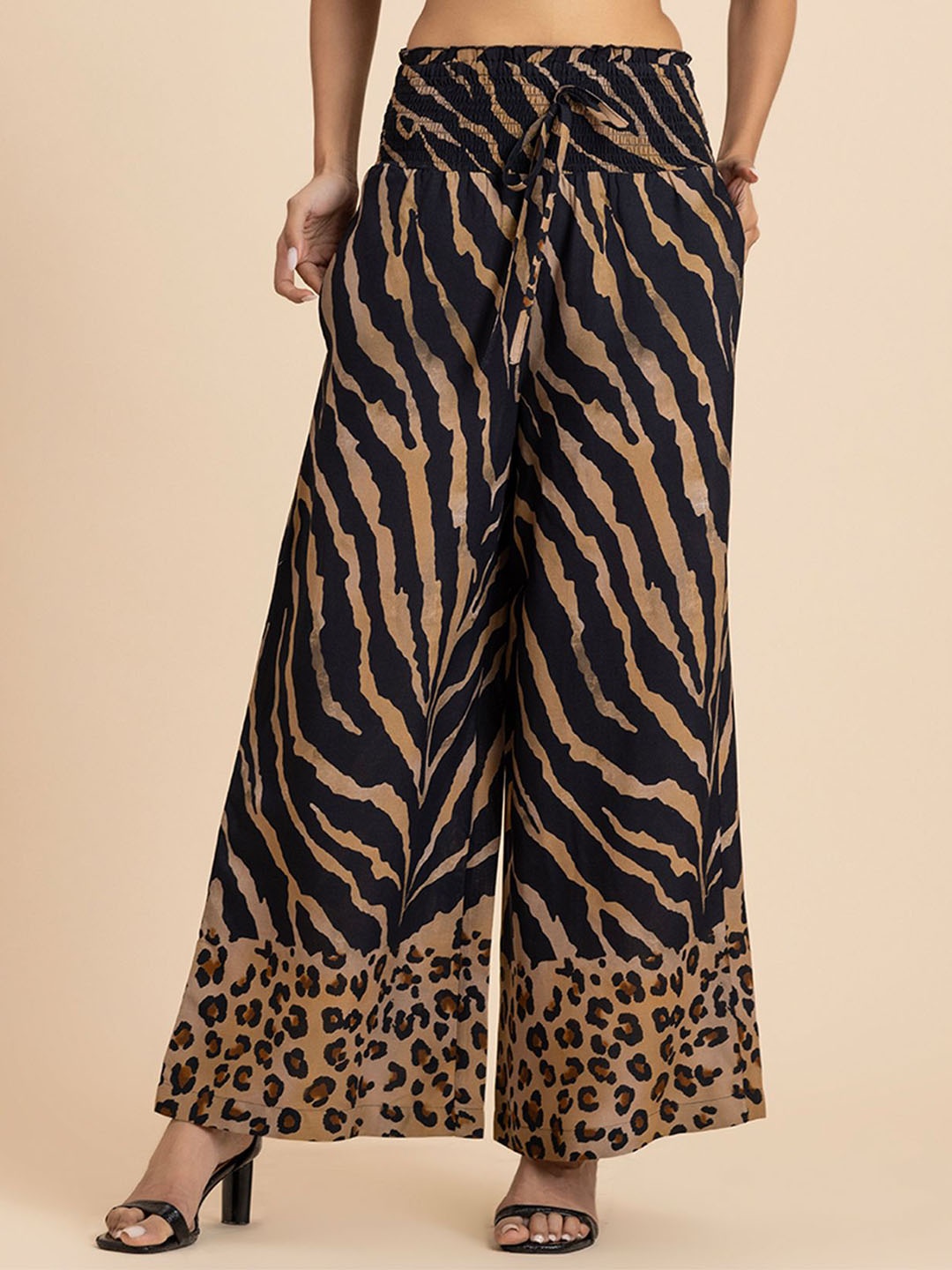 

Moomaya Women Animal Printed Palazzos, Black