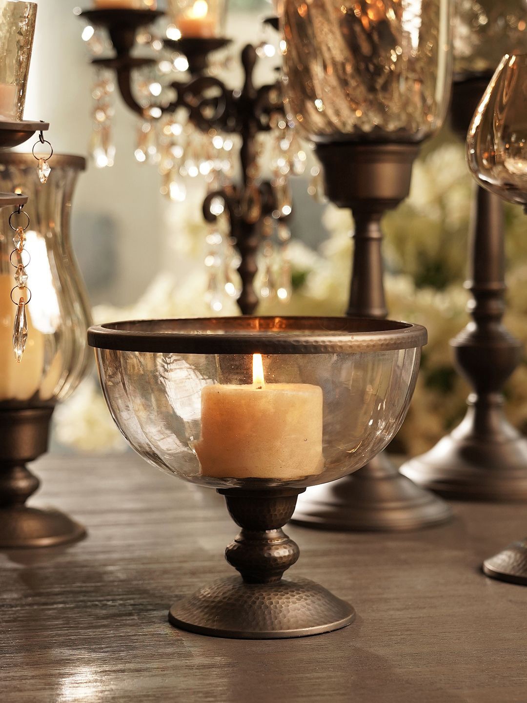 

Pure Home and Living Brown Antique Glass Candle Holder With Hammered Base