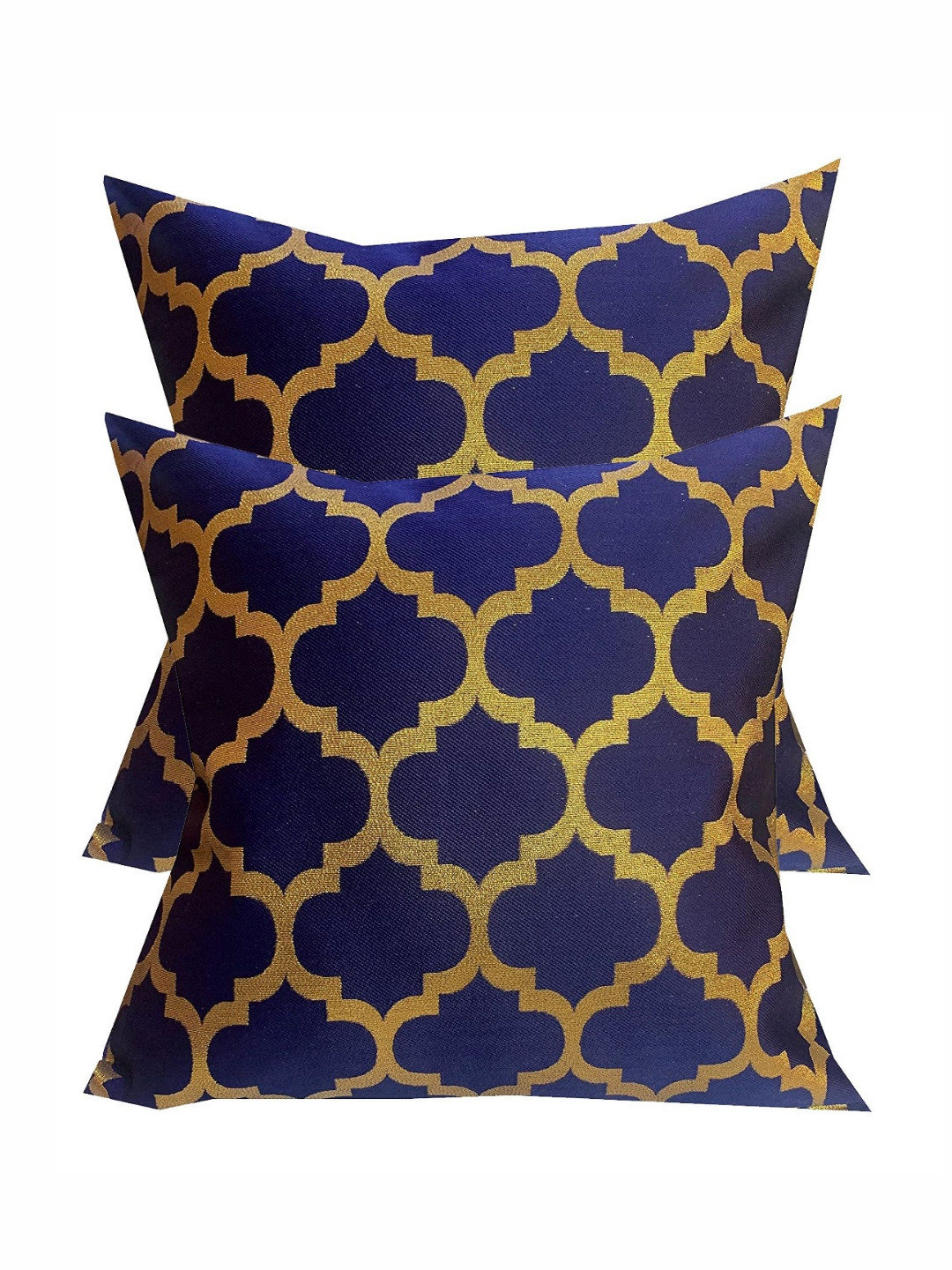 

Pink Parrot Navy Blue & Gold Toned 2 Pieces Geometric Printed Square Cushion Covers