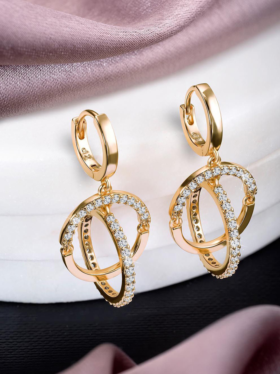 

Peora Gold Plated Contemporary Cubic Zirconia Studded Drop Earrings