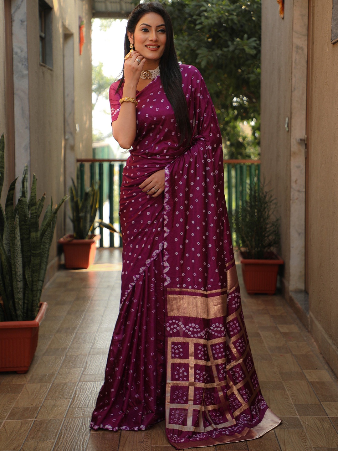

Anaita Bandhani Pure Silk Bandhani Saree, Purple