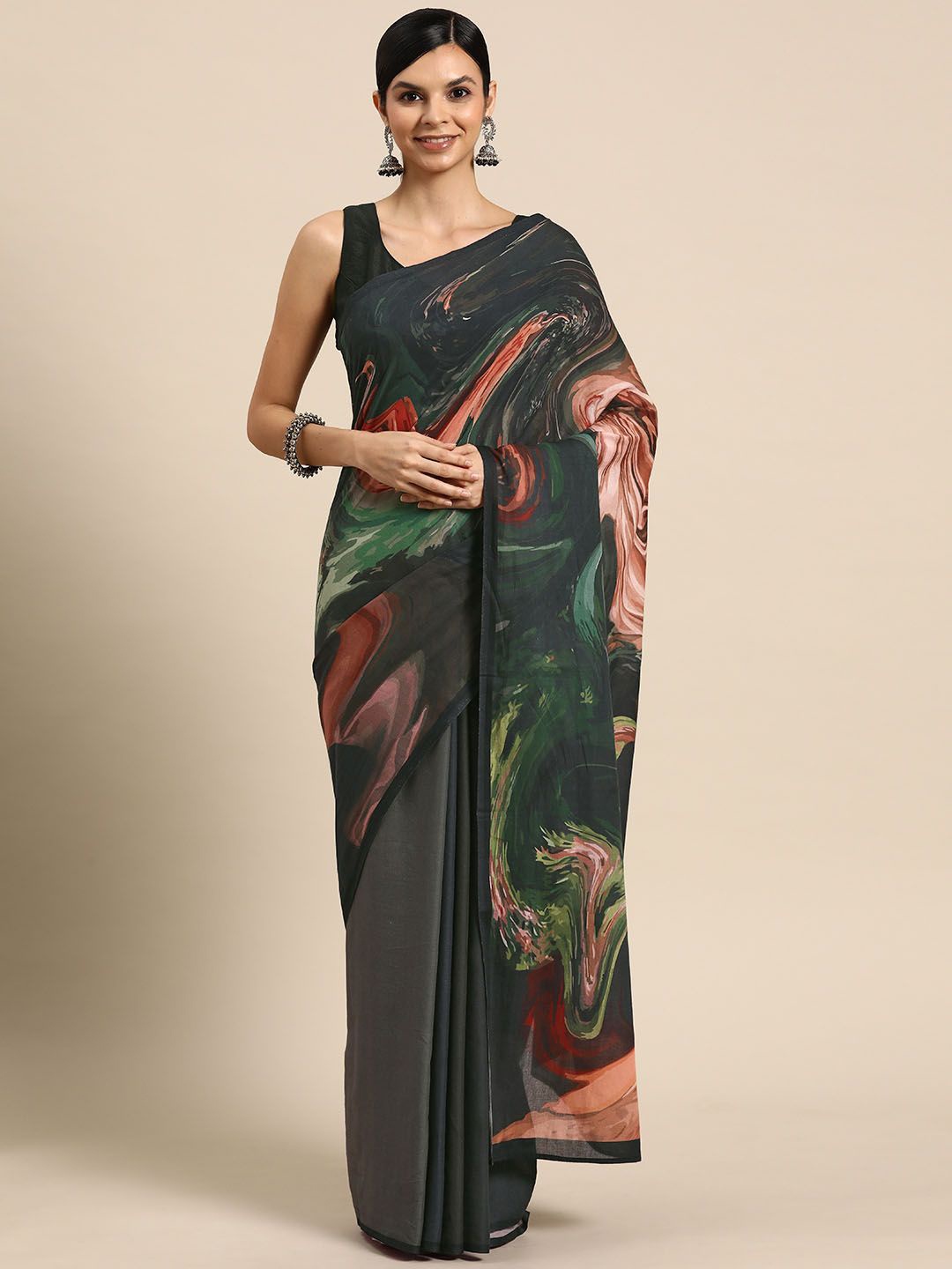

BUTA BUTI Abstract Printed Pure Cotton Saree, Black