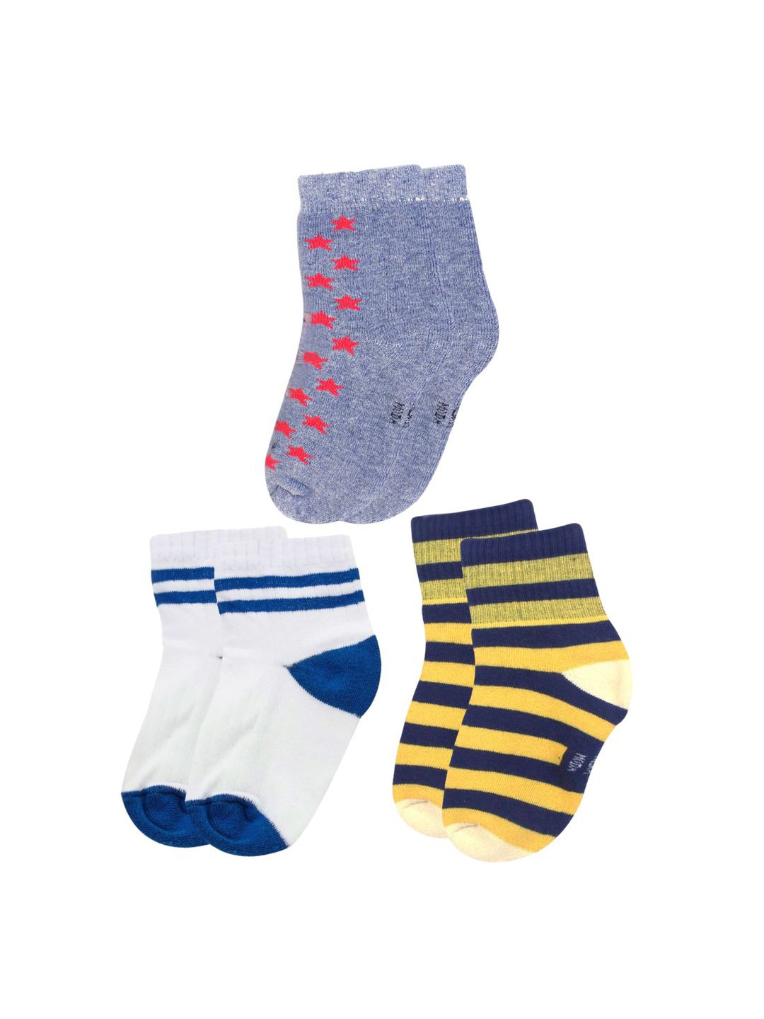 

BAESD Kids Pack Of 3 Patterned Ankle-Length Socks, Yellow