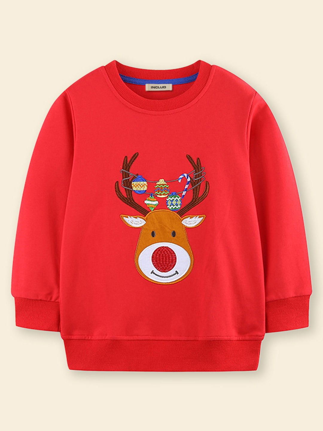 

INCLUD Boys Embroidered Round Neck Pullover Sweatshirt, Red