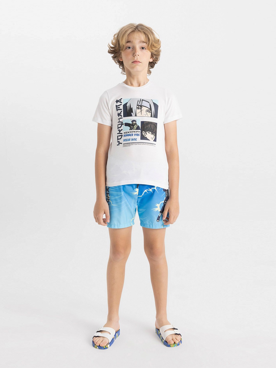 

DeFacto Boys Printed T-shirt With Short, White