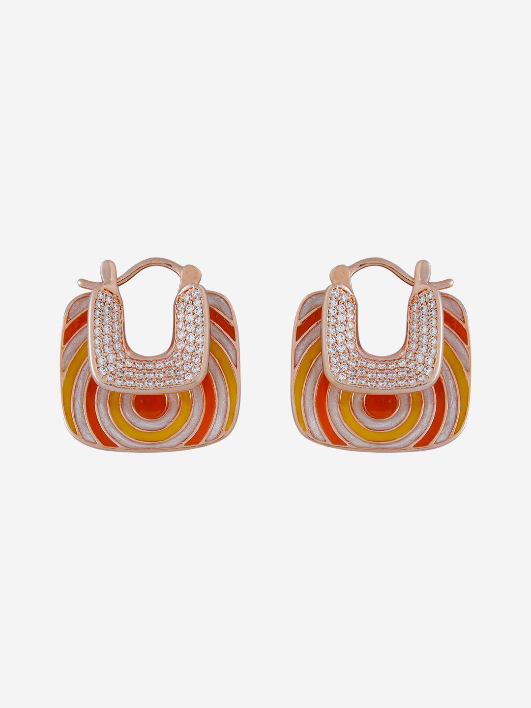 

Kushal's Fashion Jewellery Rose Gold-Plated CZ Studded Classic Half Hoop Earrings