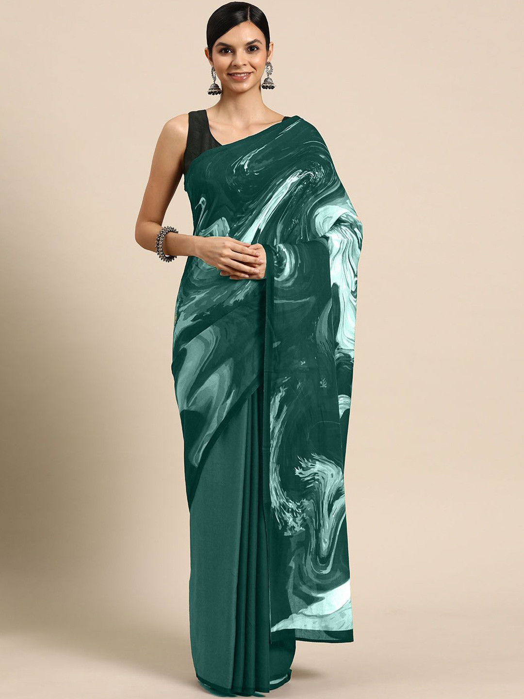 

BUTA BUTI Printed Pure Cotton Saree, Sea green