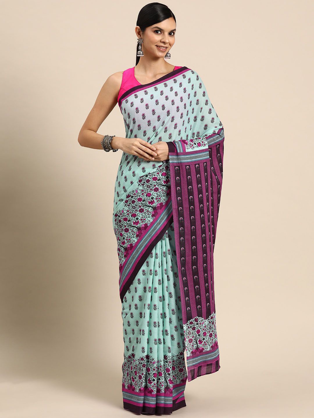 

BUTA BUTI Floral Pure Cotton Printed Saree, Blue