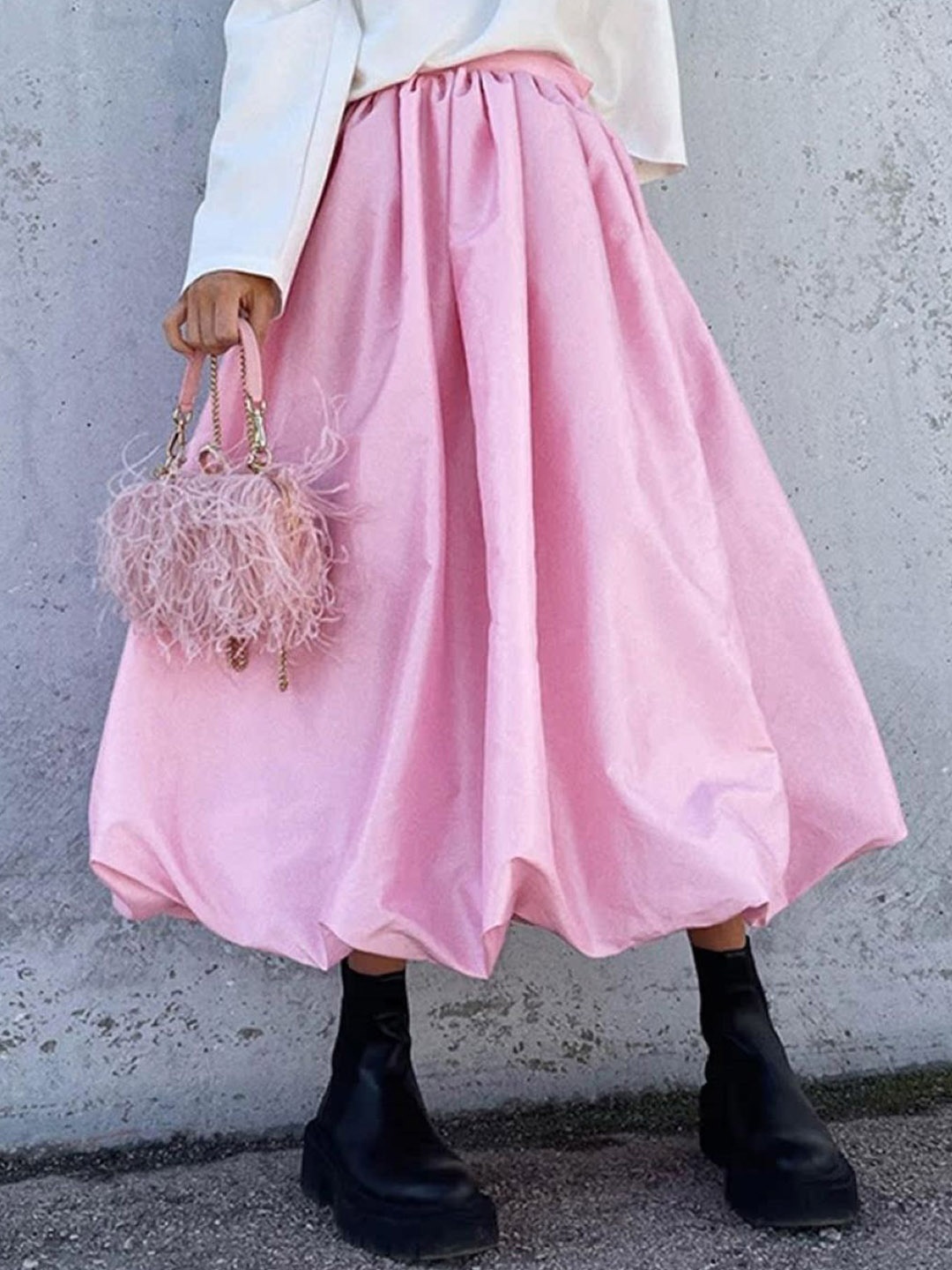 

KPOP Women's A-Line Midi Slip-On Skirt, Pink